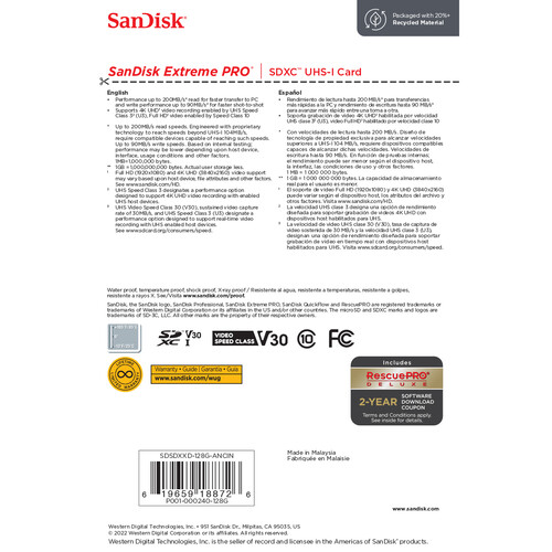 SanDisk SDHC 128GB Extreme Pro 200MB/s UHS-I Cass10 U3 V30 - 4